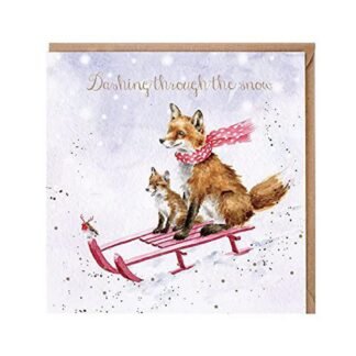 Fox Sleigh Ride Christmas Card – Xmas Dashing Through the Snow