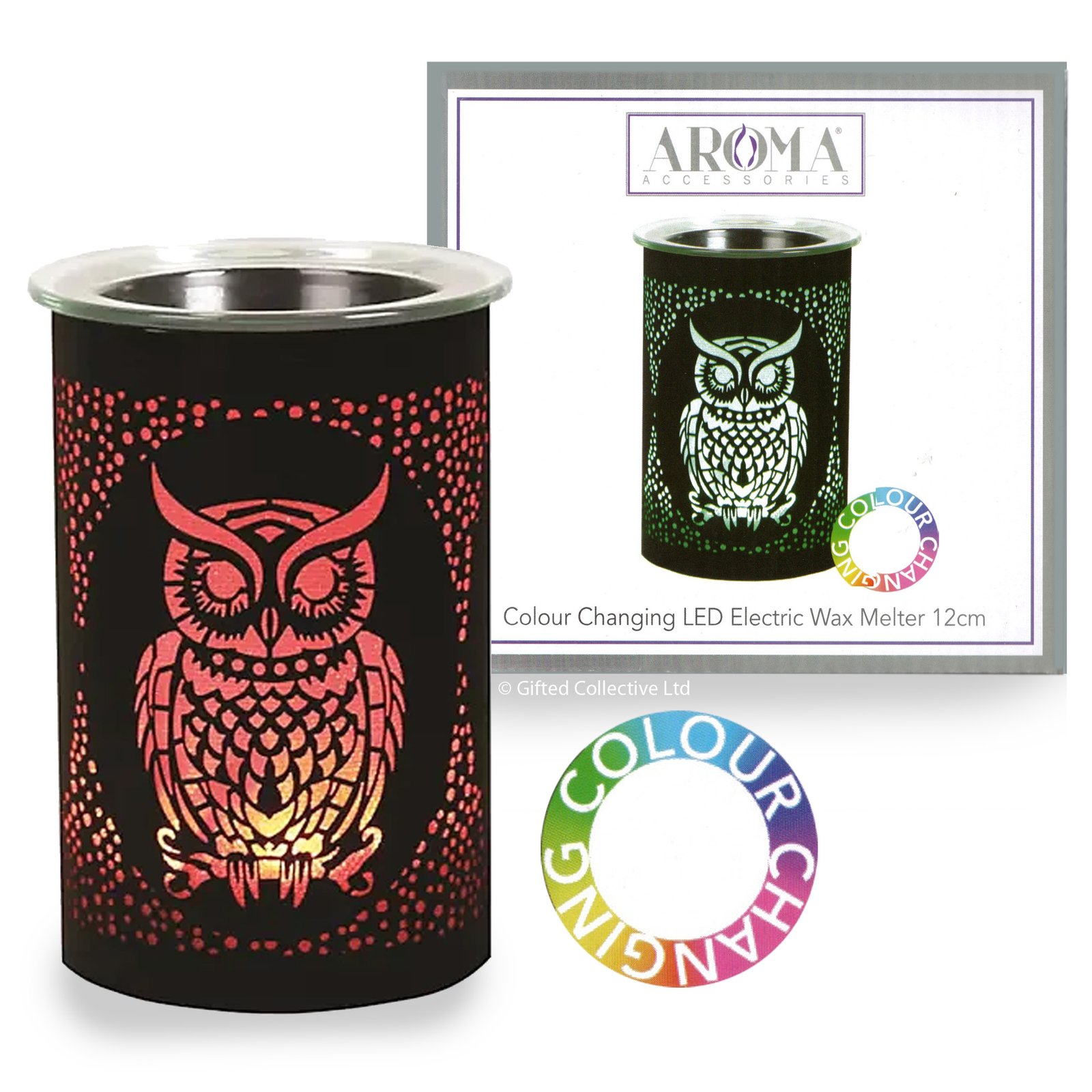 Aroma - Black Owl LED Colour Changing Electric Wax Melter